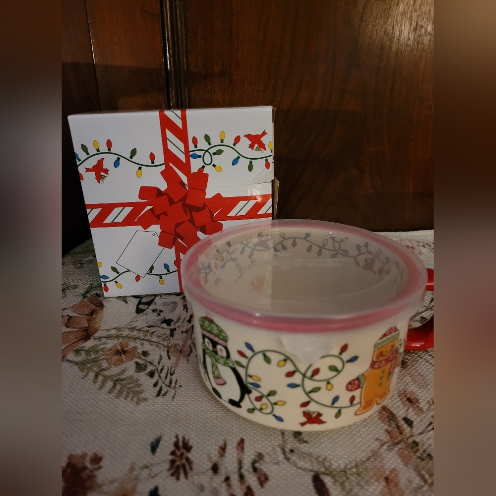 Temptations Temp-tations Christmas Holiday Soup Mug 20 oz W/Lid New In Box